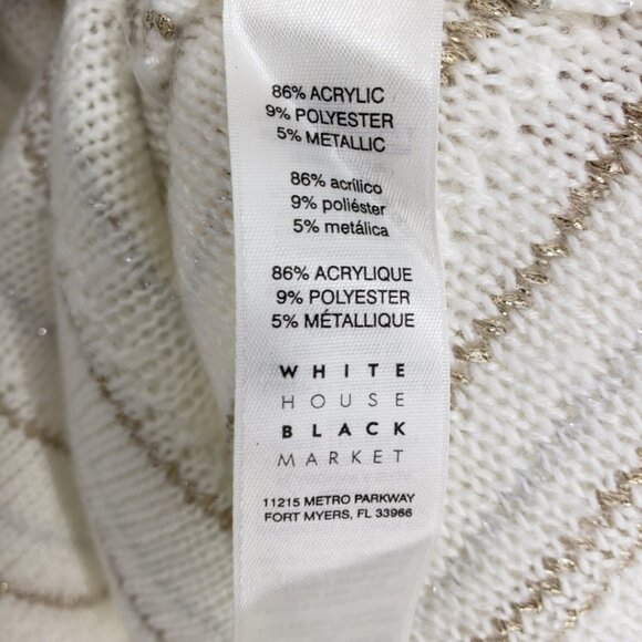 White House Black Market Asymmetrical Cowl Neck Striped Sweater XS Cream Gold - Picture 7 of 7